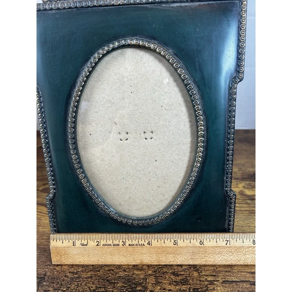 Vintage Ornate Green 5x7 Picture Frame Easel Gold Accent Taiwan Home Decor Photo